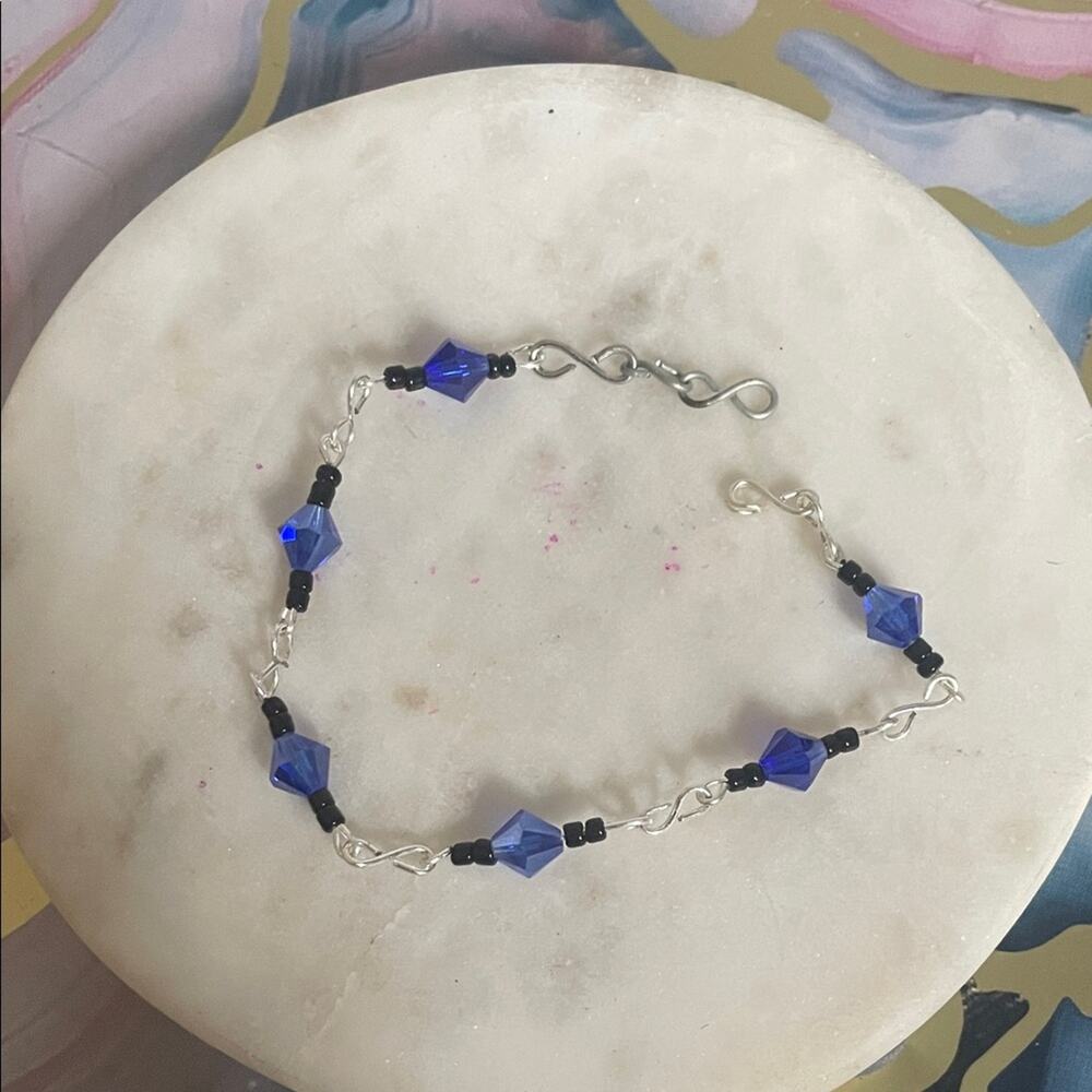 Silver and Blue Beaded Bracelet